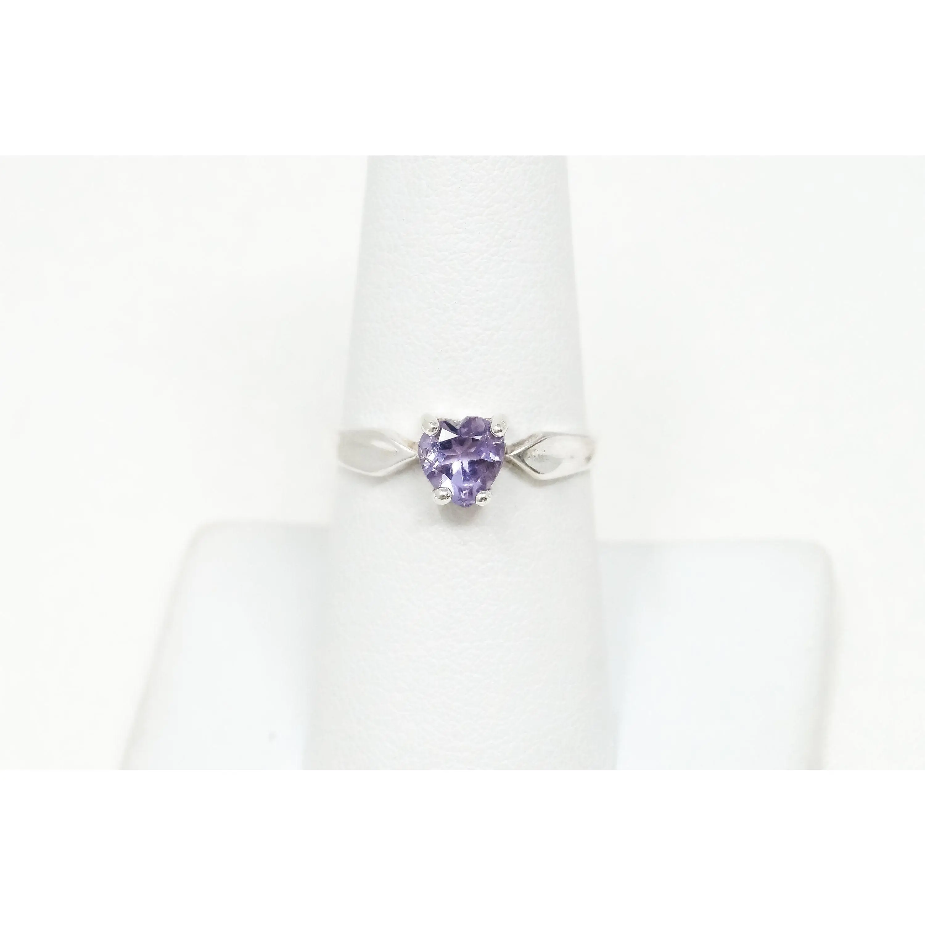 Vintage Purple Amethyst Heart Sterling Silver Ring - Sz 7.75 - 797970149
