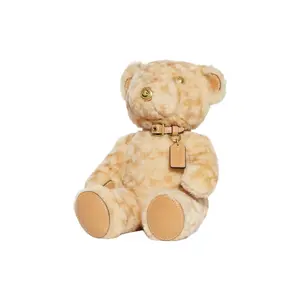 COACH Fuzzy Bear Charm Keychain for Women – Wool-Sheepskin and Leather, Beige