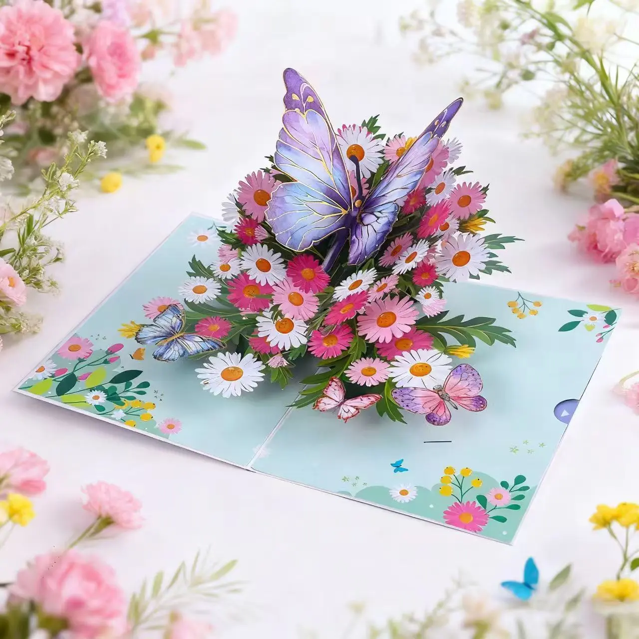 Unisex 3D Elegant Tulip Butterfly Pattern Paper Greeting Card (Single-Pack) - Includes Note Card & Envelope, Vibrant Home & Festive Party Supply, Ideal for Mother's Day & Birthday Gifting, Floral Themed Accessory
