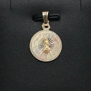 14K Gold 3 Tone “Mi Bautizo” Circular Pedant with Virgen de Guadalupe - Baptism