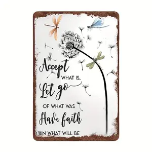 Vintage Dandelion and Dragonfly Wooden Wall Art Featuring Inspirational Quote Perfect for Rustic Kitchen or Garage Decor