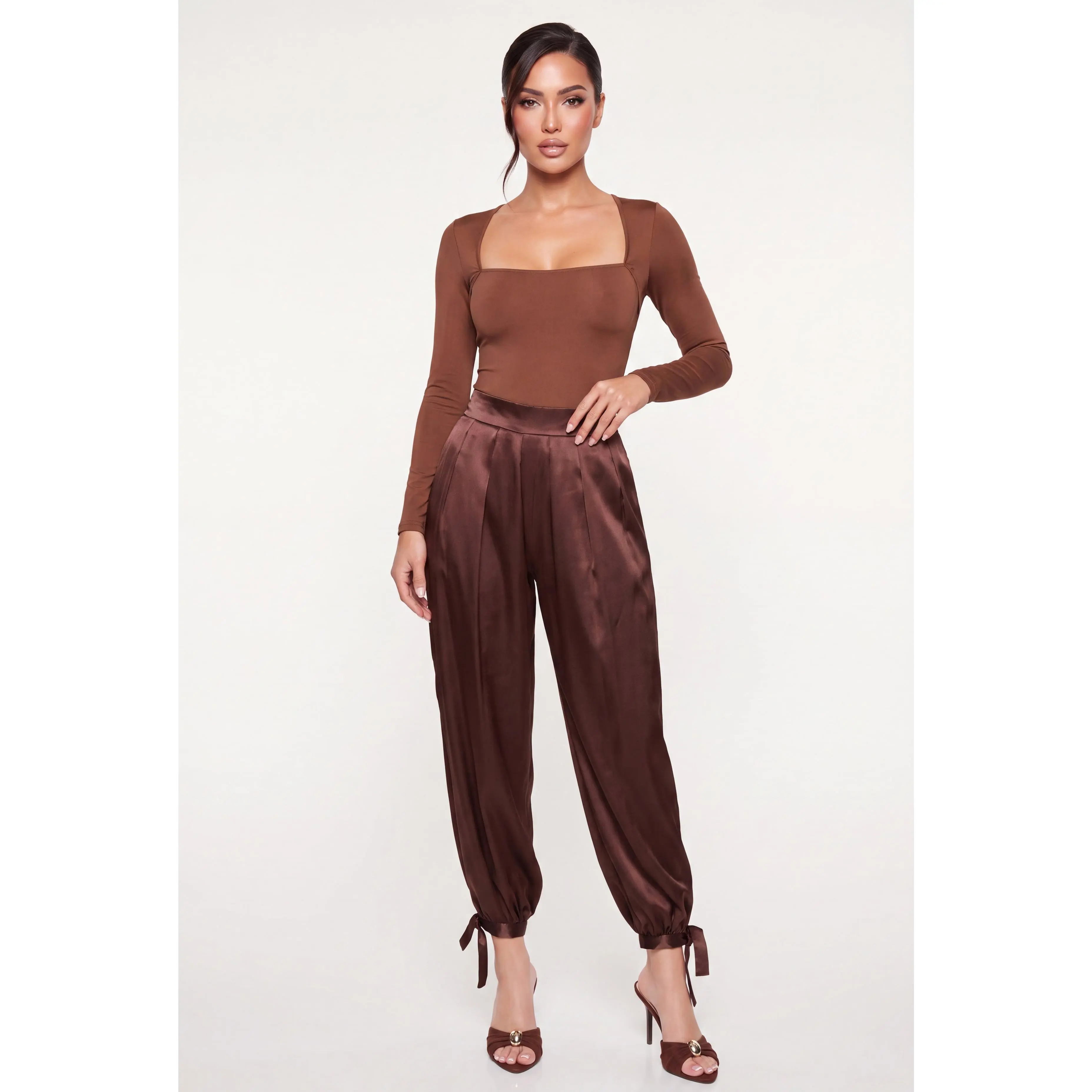 Satin High Waisted Pleated Balloon Pants