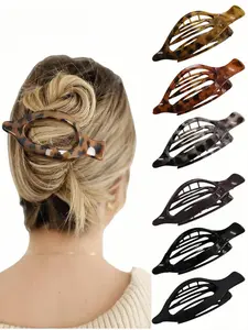 6-Piece Large Flat Hair Clips for Women and Girls, French Style Claw Clips, Arc Shape Flat Clips, Leopard Print Fashion Hair Accessories