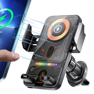 Auto-Clamping RGB Light Car Wireless Mobile Charger Phone Holder Stand Touching 360 Rotation Fast Charging Bracket For iPhone Samsung
