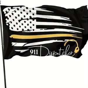 1pc  911 Dispatcher Thin Golden Yellow Line American Flag Outdoor Banner, Garden Flag with Stars And Stripes Design, Home And House Decor