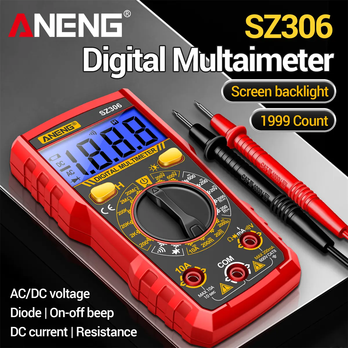 ANENG SZ306 Professional Smart Digital Multimeter for Electricians, AC/DC Voltage, DC Current, Resistance & Diode Tester Up to 20MΩ, Home & Automotive Repair Tool ANENG SZ306 High Precision Multimeter Tester, Smart Digital Voltmeter, Diode T