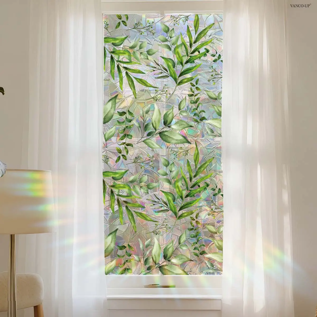 2D Flat 1Pc 45×100cm Colorful Large Size Fresh Green Leaves Static Window Clings Decal Sticker Decorative Stickers for Kids Bedroom Glass Decor