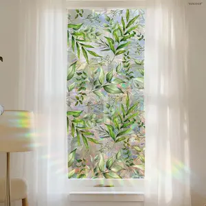 2D Flat 1Pc 45×100cm Colorful Large Size Fresh Green Leaves Static Window Clings Decal Sticker for Kids Bedroom Glass Decor