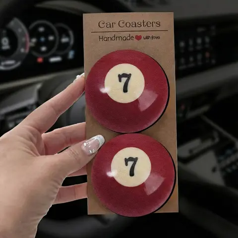 Retro Pool Ball Coasters (pick numbers 1–15), Decorative Coaster, 8-Ball Aesthetic and Lucky No. 7 Design, Classic Cool Office Decor