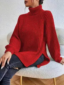 Elegant High Neck Knit Sweater for Women, Knitwear, Long Sleeve Pullover, Winter Fashion Wool Blend, Casual Style, Perfect for Cold Weather