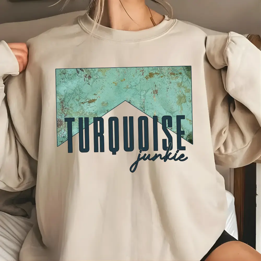 Turquoise Junkie Sweatshirt, Western Boho Hoodie, Faux Stone Graphic, Cowgirl Jewelry Lover Gift, Southwest Aesthetic Top, Rustic Country Fashion, Rodeo Outfit, Unisex