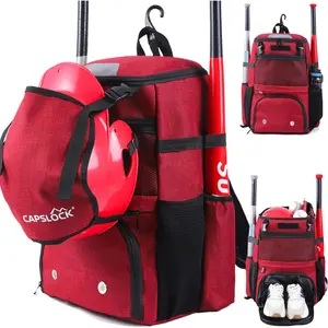 Baseball Backpack, Softball bag & T-Ball with Shoes Compartment for Youth, Boys and Adult, Lightweight Baseball Bag with Fence Hook Hold TBall Bat, Batting Mitten, Helmet, Caps, Teeball Gear