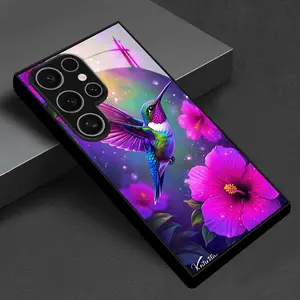 Purple Pink Feather Hummingbird Phone Case Suitable for Samsung Galaxy S26 S25 S24 S23 S22Pro S21 S20 Fe Plus Ultra Pro A56 A55 A54 A53 A52 A51 A36 A35 A34 A32 A26 A25 A24 A23 A16 A15 A14 A06 A05 A, Shatterproof Tempered Glass Back Cover, Men's Phone Case