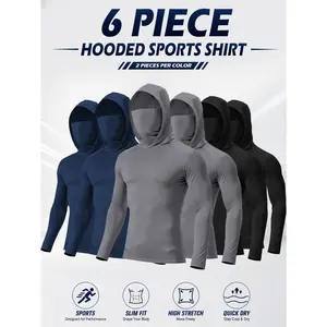 Men’s hooded sports tops available in sets of 6 or 3, featuring a mask design, high-stretch quick-dry fabric, sun protection and breathability-ideal for outdoor activities, fishing, and working outdoors in sunny conditions.
