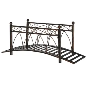Outsunny 3.3' Metal Arch Zen Garden Bridge with Safety Siderails, Decorative Footbridge, Delicate Scrollwork & Corner Spheres for Stream, Fish Pond, Bronze