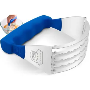 Heavy Duty Stainless Steel Pastry Blender Cutter, Comfortable Handle, Dishwasher Safe for Flaky Pie Crust & Biscuits - Blue