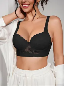 Women's Solid Color Push Up Bra, Fashion Comfortable Breathable Lace Bra, Women's Lingerie Underwear for All Seasons
