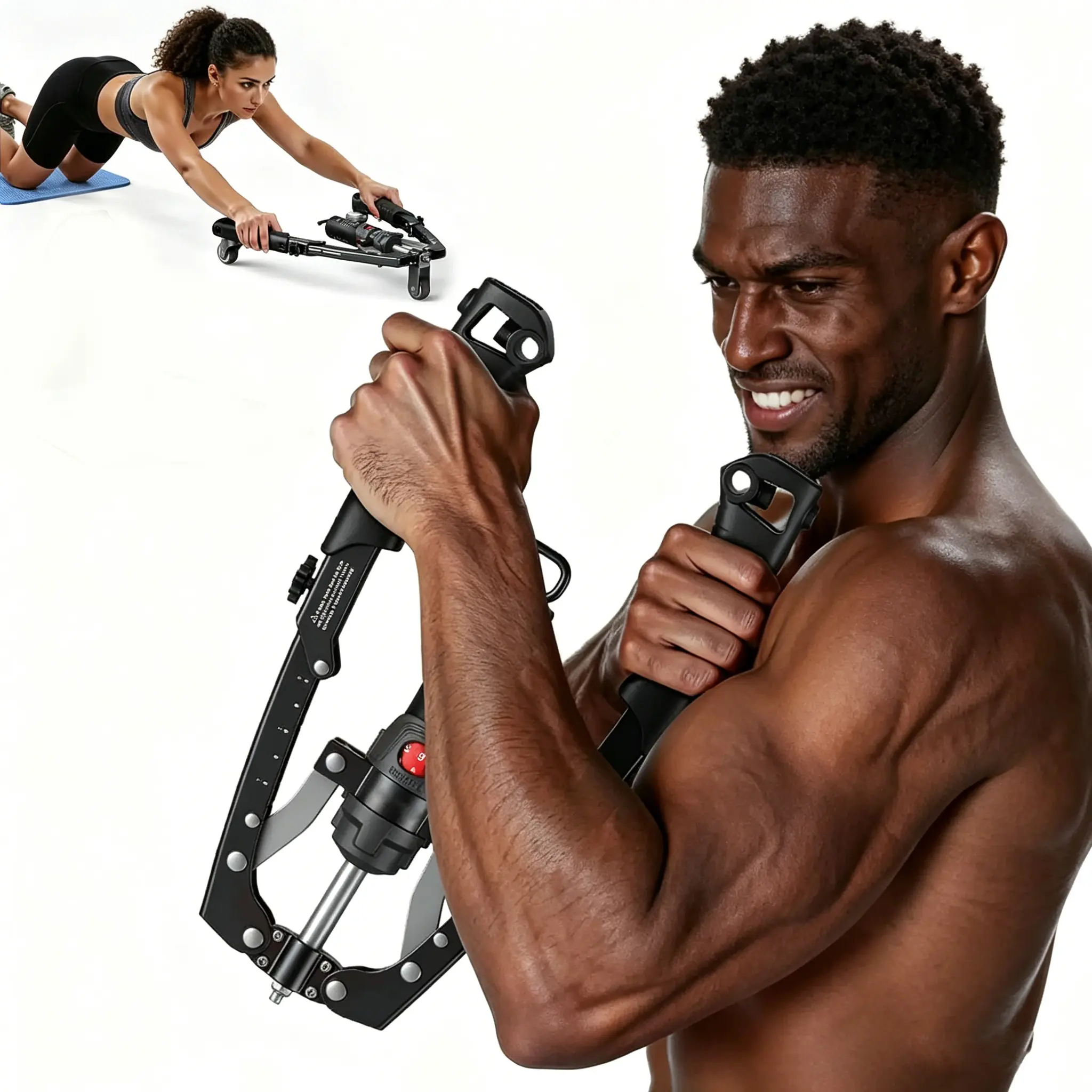 3-in-1 Hydraulic Chest Twister & Arm Trainer - Adjustable 22-440lbs Core Trainer with Ab Roller Wheel, Pad & Bag Incl. - Home Gym Strength Training Equipment for Men & Women