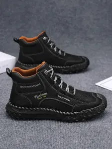 Men's Handmade High-Top Retro Casual Shoes, Fashionable Simple Versatile Lace-Up Design, Outdoor Shoes for Spring & Fall Seasons