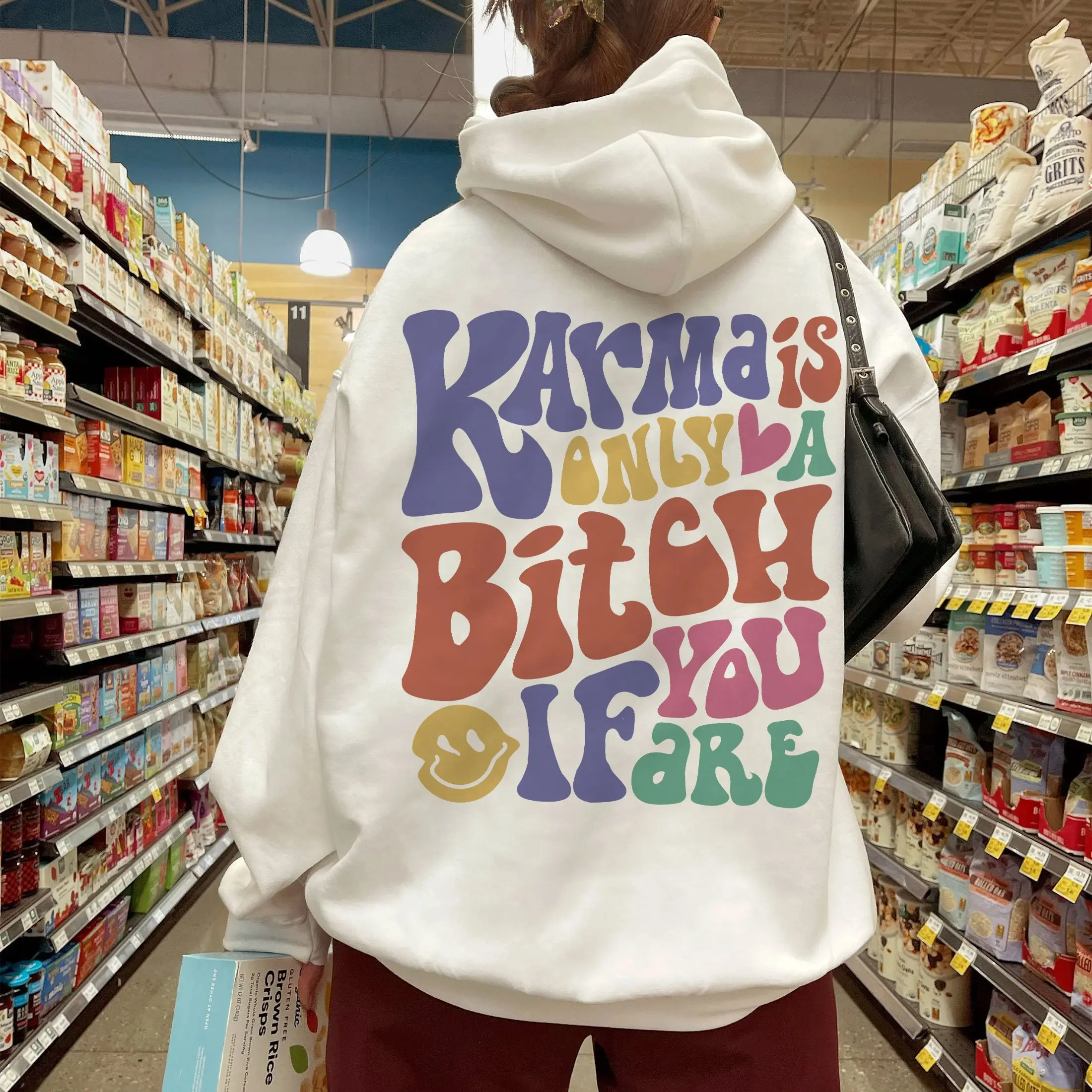 Karma Is A B.i.t.c.h Hoodie Positive Hoodie Inspirational Hoodie Aesthetic Hoodie Preppy Vsco Hoodie Custom Words On Back Hoodie Shirt, T-shirt, Sweatshirt, Hoodie, Free Shipping