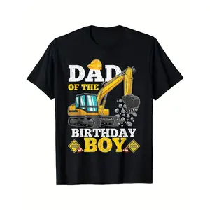 [100% Cotton] 100% Cotton Dad of the Birthday Boy Construction Birthday Excavator Gift T Shirt 180gSame Style for Men and Women 2025 Summer Short-sleeved Printed T-shirt Pure