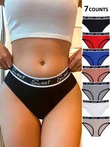 Women's Casual Letter Waistband Thong Panties, Low Waist Panties, Comfortable Breathable Fit Underwear, Womenswear, Suitable for All Seasons Daily Wear Everyday, Lady