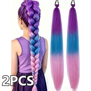 2 Pieces 26 Inch Girl Braided Wigs, Long Straight Hair Texture, Heat-Resistant Voluminous Ponytail Accessories, Ideal for Daily Parties