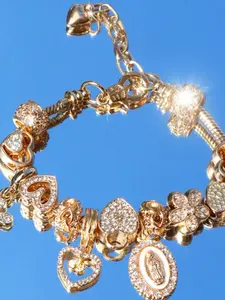 Women's Rhinestone Charm Bracelet, Heart Clover Virgin Mary Key Pendant Snake Bone Chain Jewelry, Full Drill Party Daily Wear