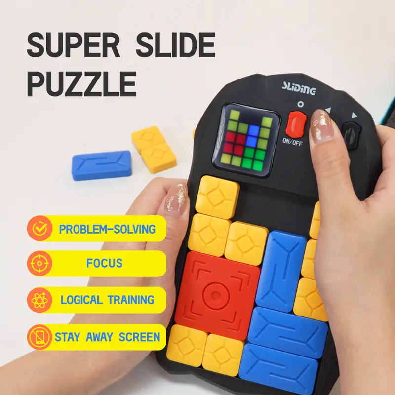 Luxiaoyu Co. Super Huarongdao Puzzle Blocks Handheld Game Console - LED Screen Challenge Puzzle, STEM Tool for Focus & Anxiety Relief, Logic Trainer with 500+ Levels, Portable Travel-ready Toy for 4-6 Years, Easy LED Screen Goal Setup