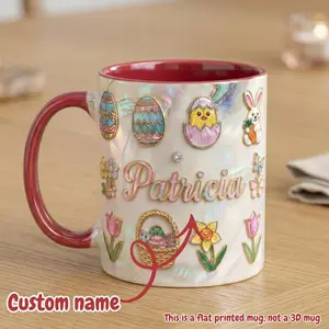 Stained-Glass Style Custom Name Easter Mug for Kid, Personalized Easter Cup, Bunny Egg Chick Spring Gift for Girls Boys