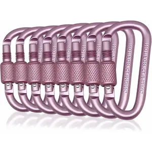8 Pack D-Shape Carabiner Clasp with Screw Gate, 2.2 Inch  Clip Key Chain Buckle, Aluminum Alloy Keyrings Hook for Outdoor Hiking not for Climbing