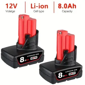 2 Packs Replace for Milwaukee 12 Volt Cordless Tools 8.0Ah  M12 Lithium Ion Battery Compatible with 48-11-2410 48-11-2420 48-11-2411 48-11-2401