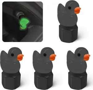 4 count Cute Duck tire Valve caps, Glow in The Dark Tire Valve Caps, Interesting and Practical Tire Decoration, Can be Used for Cars, Motorcycles, Trucks, and Bicycles.(Black)