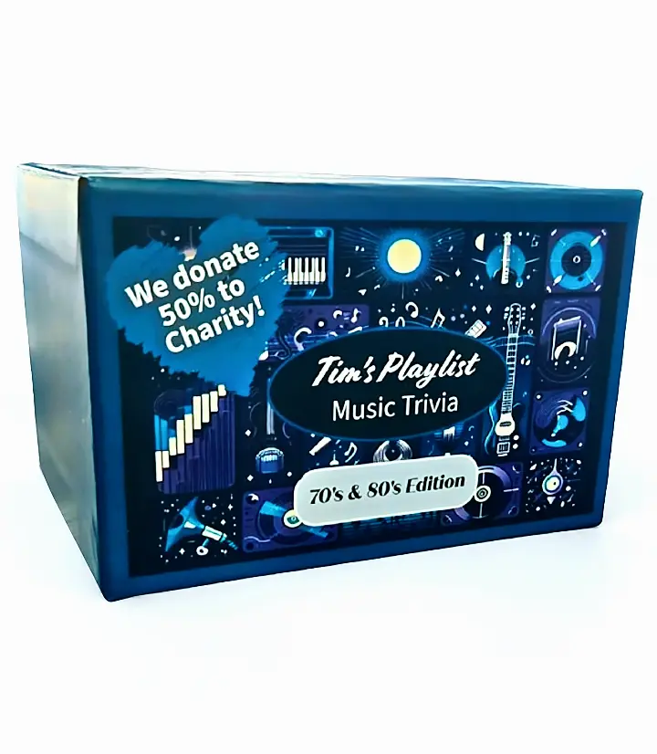 70s & 80s Retro Music Trivia Board Game for Adults - Tim's Playlist Party Game, 200 Music Trivia Questions, 200 Questions and Challenge Cards, Arise Entertainment Box, Captivating Trivia, Game Night