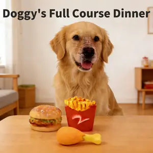 Squeaky Dog Fast Food Value Meal - Burger, Fries & Chicken Drumstick Set - 3-Pack Interactive Plush Durable Chew Toys