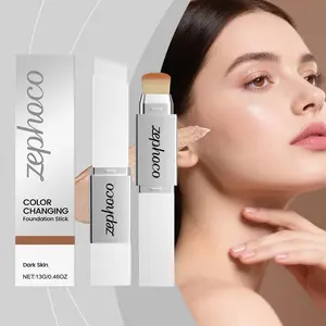 Zephoco Dark Skin Tone 2-in-1 Color Changing Foundation Stick - Lightweight, Hydrating, Smooth Application, Non-Cakey, Lightweight Foundation, Makeup, Skincare. 13g/0.46oz