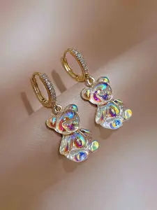 Fashion Cute Colorful Transparent Bear Resin Pendant Earrings, Elegant Design Women Party Vacation Creative Earings