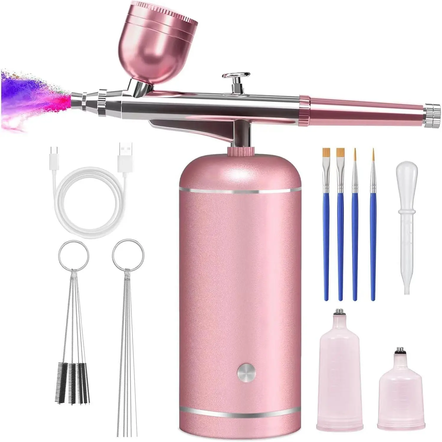 Cordless Rechargeable Airbrush Kit with Compressor, 48PSI High-Pressure Set, 0.3mm Nozzle, Cleaning Brush, Rechargeable Battery, USB Charger for Tattoos, Manicures, Barbering, Cake Decorating