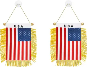 2 Pack   Window Small Mini Hanging Flag, 3 X 5 Inch   Flag Banner with Golden Fringy Tassel and Suction Cup, Wall, Door and Rearview Mirror Decor ()