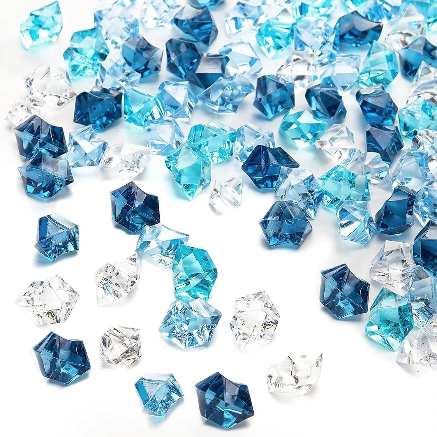 200-Pack Decorative Acrylic Crystal Gems, Mixed Blue Ice Rocks, Reusable Crushed Acrylic Stones for Home Decor (Home Improvement, Garden Decor Supplies)