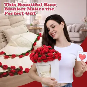 [Mother's Day] Finished Flower Bouquet Blanket Handmade Crochet Flower Blanket, Rose Bouquet Blanket, Soft Knited Throw Rose Blanket, Romantic Gift for Birthday Wedding Valentine's Day Mother's Day Christmas for Mom Girls and Sisters