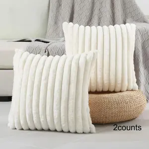 Solid Color Faux Fur Throw Pillow Cover, 2 Counts Soft Comfortable Striped Decorative Cushion Cover without Filler, Household Decoration Supplies for Home Living Room Sofa Couchvalentine gifts