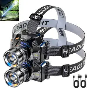 Rechargeable Headlamp,5-Night Long Battery Life,Power Indicator,500m Range,Waterproof,Zoom(Spot to Flood), Motion Sensor Switch, 90° Adjustable, Detachable Headband, Soft Light/Strobe, 1000 Lumen Constant Output, Includes Charging Cable, Power Bank