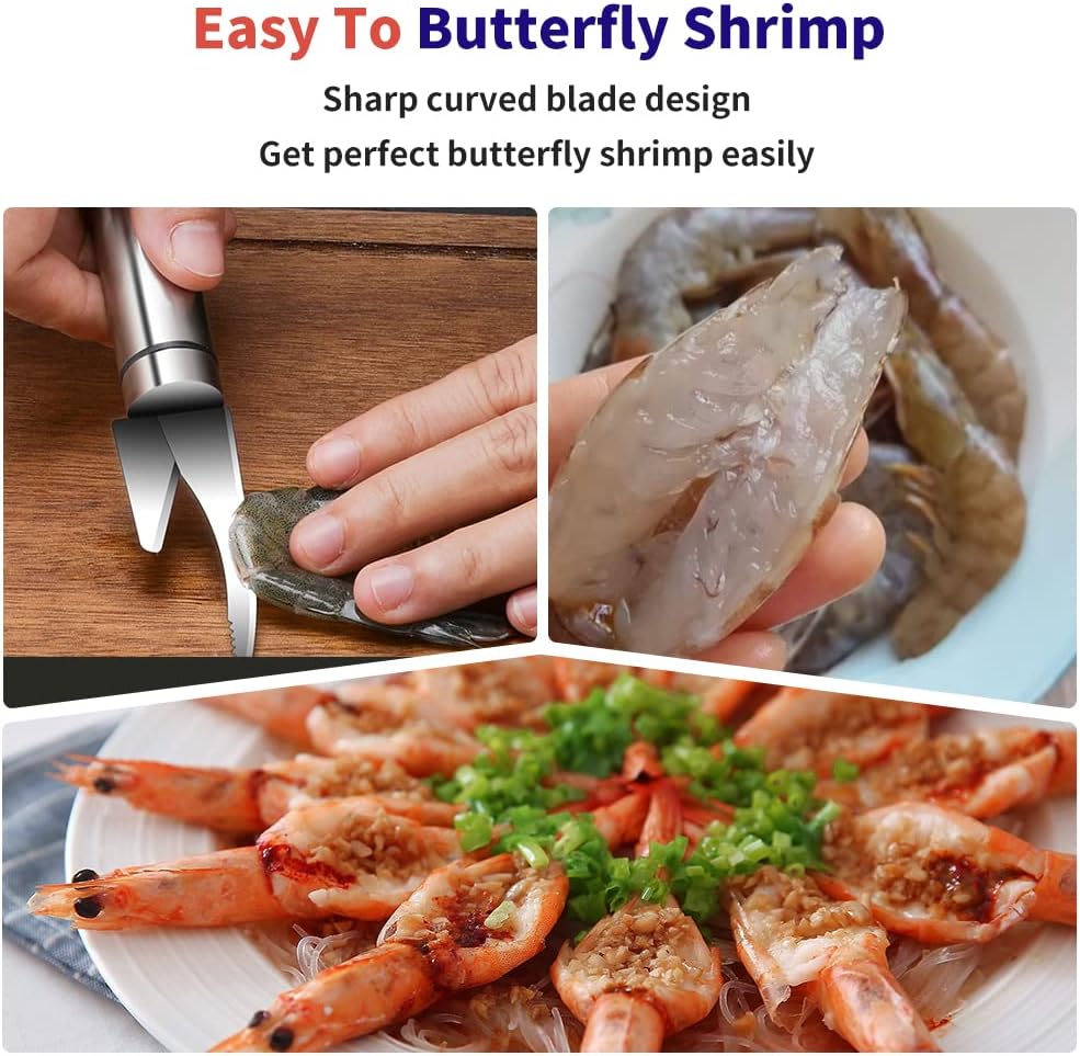 2PC Stainless Steel Shrimp Deveiner Set, Kitchen Utensils for Efficient Peeling & Cleaning, Portable Seafood Gadget with Built-In Knife for Easy Prep