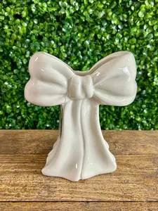 7 Inch White Ceramic Bow Vase
