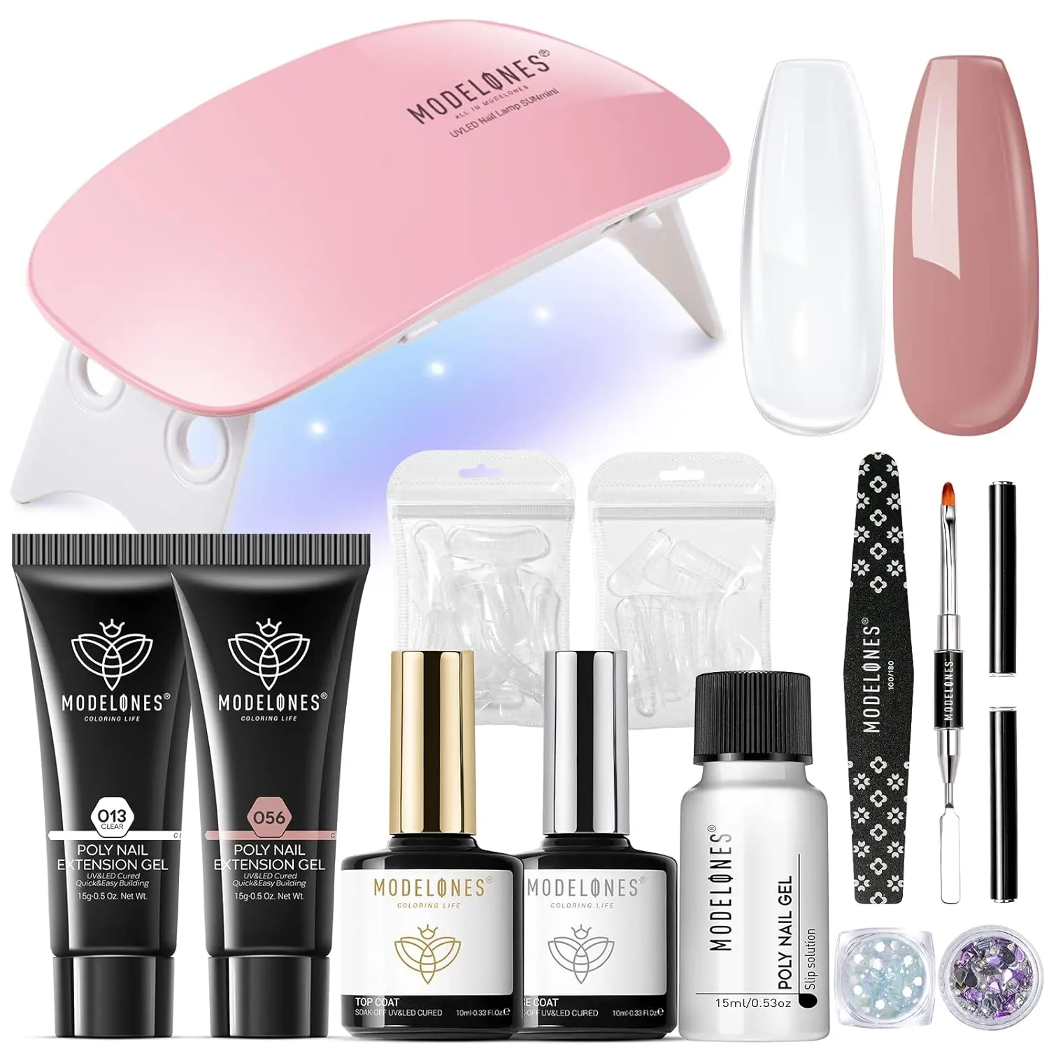 Poly Nail Gel Kit with UV Lamp Pink Nude, Highly Clear Poly Gel Nail ...
