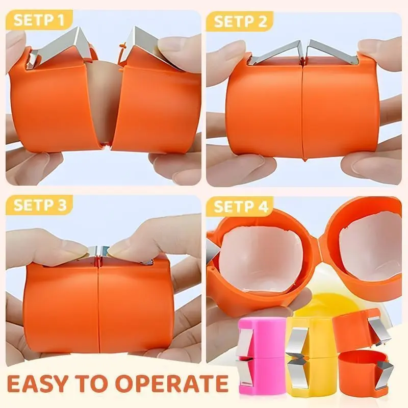 3PCS Stainless Steel Colorful Egg Utensils Set - Kitchen Clamp, Cracker, Cutter, Separator & Cuber for Effortless Prep, Safe for Children
