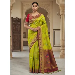 💚 Royal Lime Green Banarasi Silk Saree with Designer Blouse 💚