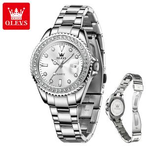 OLEVS Women's Fashion Quartz Watch, Stainless Steel Band, Diamond Inlays, Waterproof, Luminous Function, Elegant Round Dial, Ideal Birthday/Anniversary Gift, 9945 Dressy Classical Diamond-Cut Watches for Women, Diamond-Cut Quartz Watches