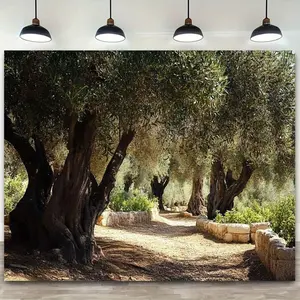 1pc Christian Backdrop Religious Event Garden Gethsemane Olive Trees Design Multiple Sizes for Party Banner Studio Prop Home Church Celebration